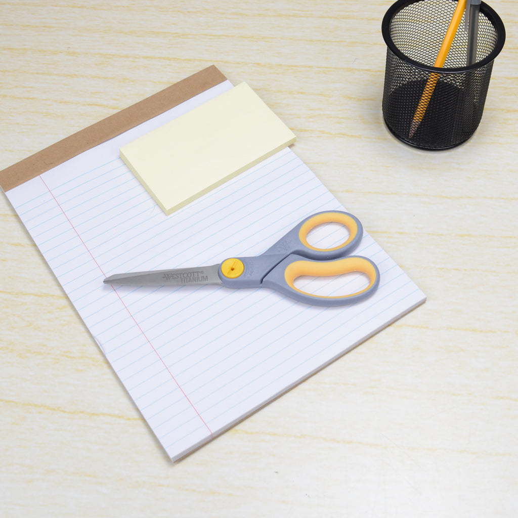 (2 pack) Westcott Titanium Bonded Adjustable Glide Scissors, 8", Grey & Yellow, for Office, 1-Count