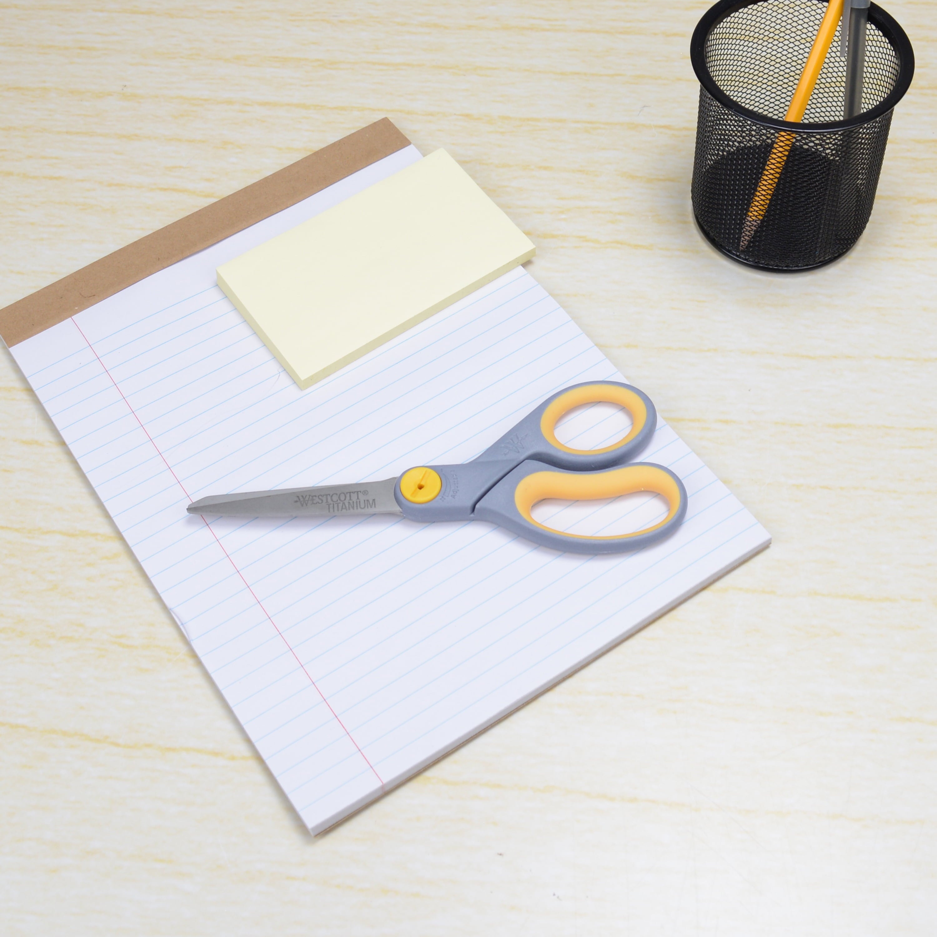 (2 pack) Westcott Titanium Bonded Adjustable Glide Scissors, 8", Grey & Yellow, for Office, 1-Count