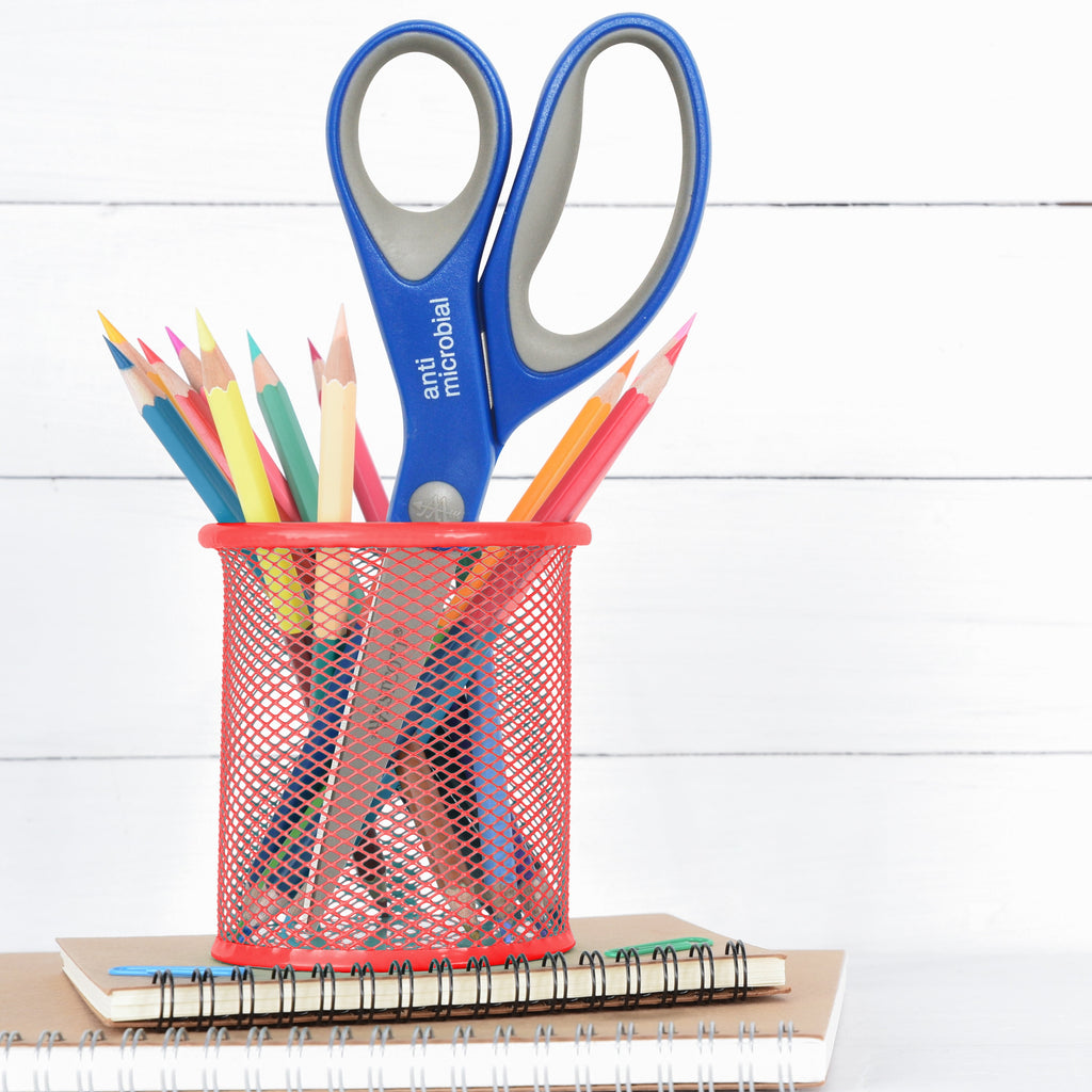 Westcott Anti-Microbial Soft Handle Scissors, 8", for Office, High School, Blue, 3-Pack