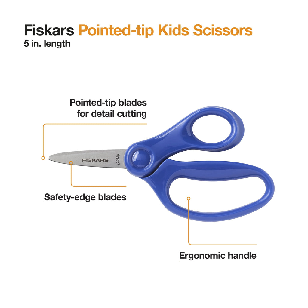 Fiskars 5" Pointed-tip Kids Scissors, 12 Pack
