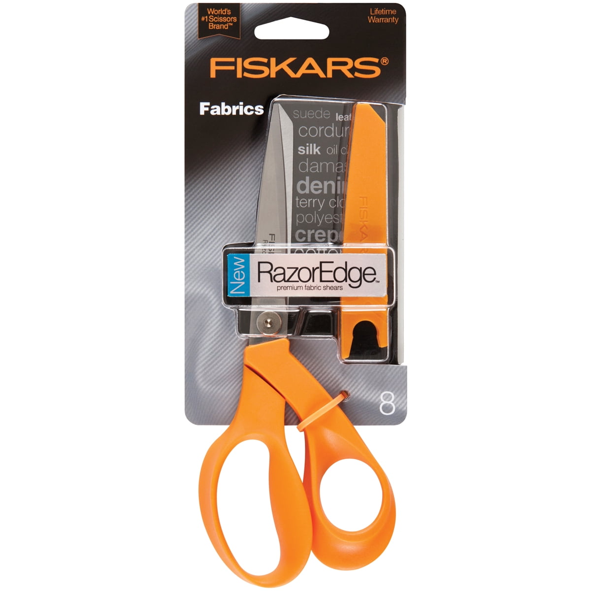 Fiskars RazorEdge SoftGrip Fabric Scissors, 8" Heavy Duty Bent Blade, Orange