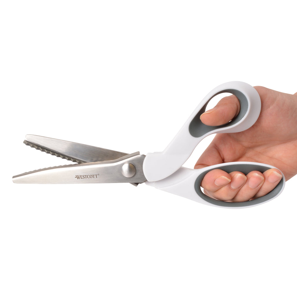 Westcott Crafting Scissors, Pinking, 9.5", Stainless Steel, Adult, High School, Bent, for Sewing, White, 1-Count