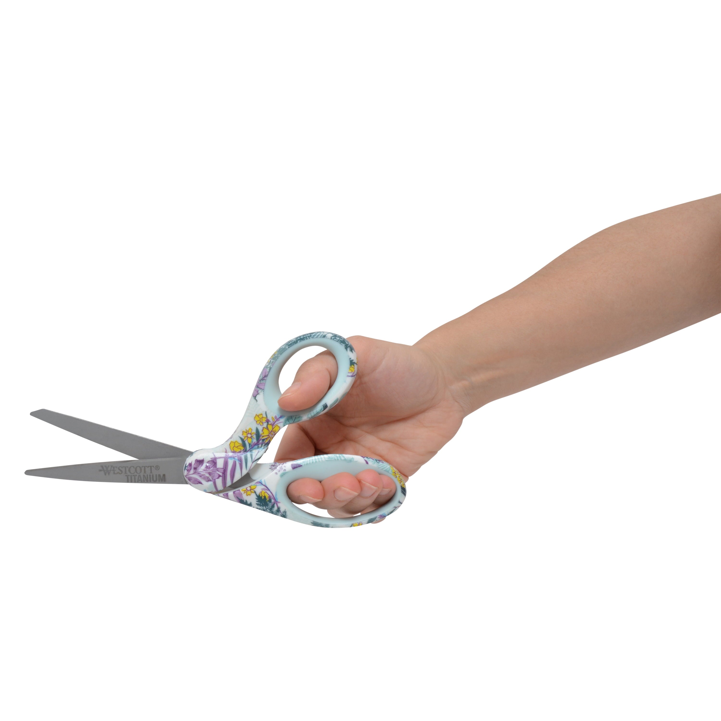 Westcott Sewing Scissors, 8", Fashion, Titanium, Bent, Floral, Multicolor,1-Count