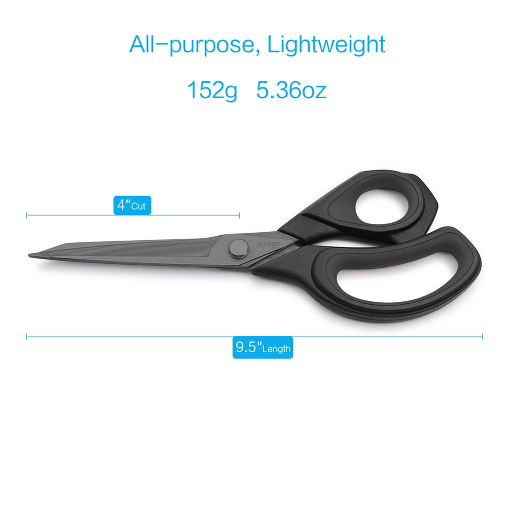 LIVINGO Sharp Fabric Scissors, Titanium Heavy Duty Shears for Sewing Craft, 9.5" Black