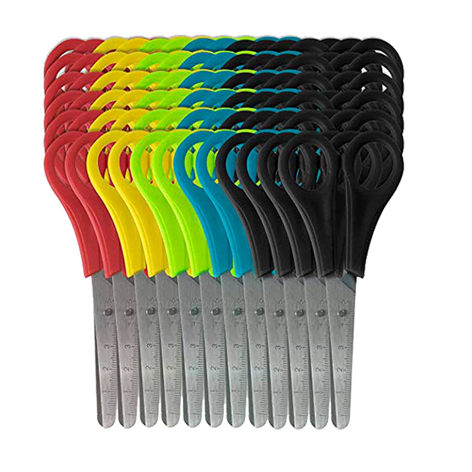100 Pack of Bulk Wholesale 5 Inch Blunt Tip Safety Scissors for Arts and Crafts in Black, Red, Green, Blue and Yellow