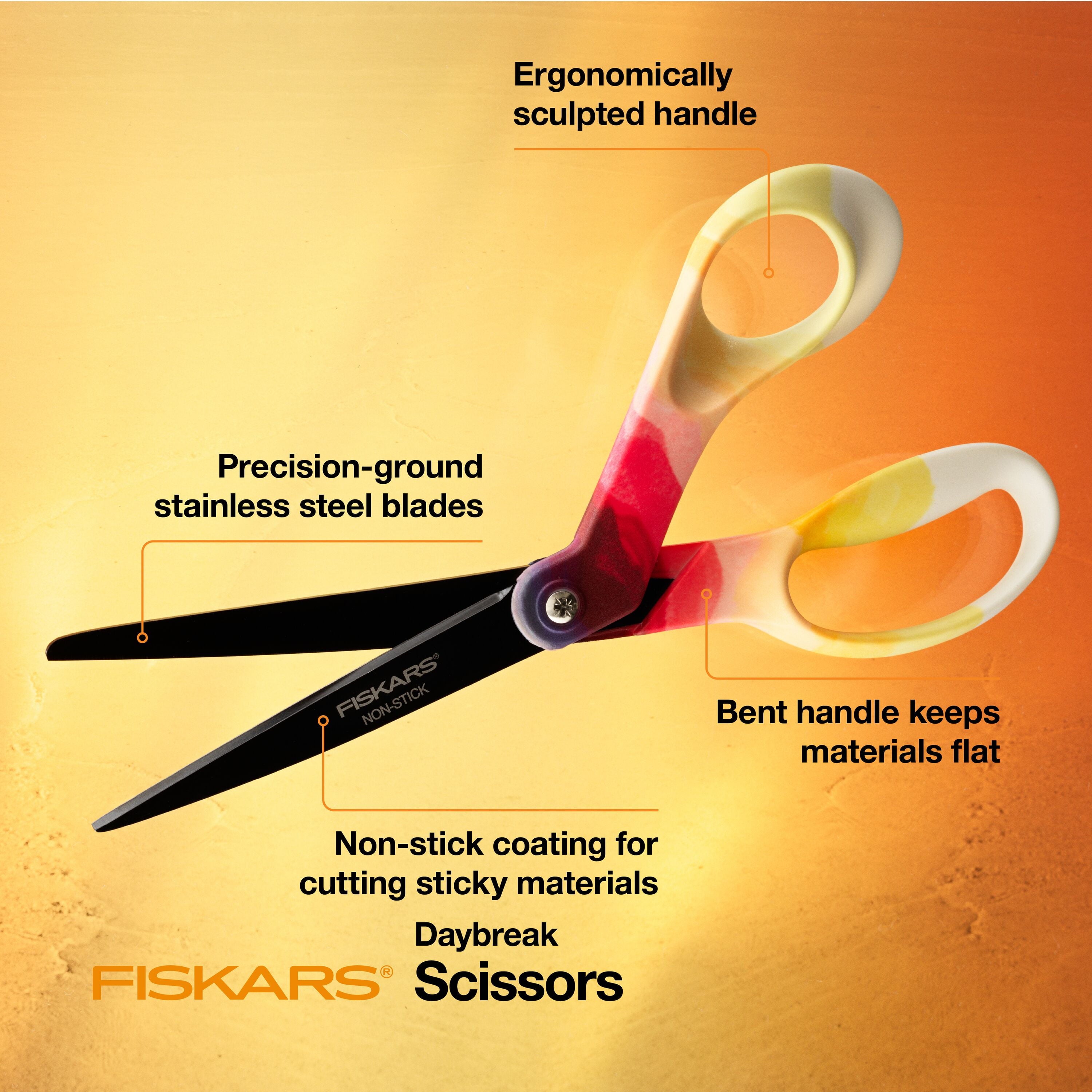 Fiskars Explore 8 inch Fashion Non-Stick Scissors, Daybreak, 1 Piece, Everyday Adult Scissors