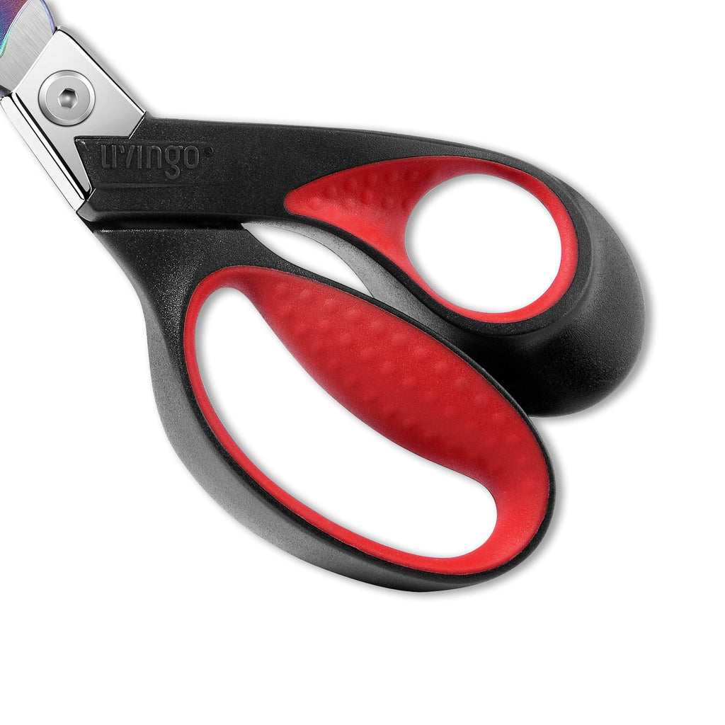 LIVINGO 9” Scissors All Purpose Heavy Duty Sharp Industrial Multipurpose Shears for Cutting Fabric Leather Felt, Titanium Coated Hot Forged Steel, Red Black