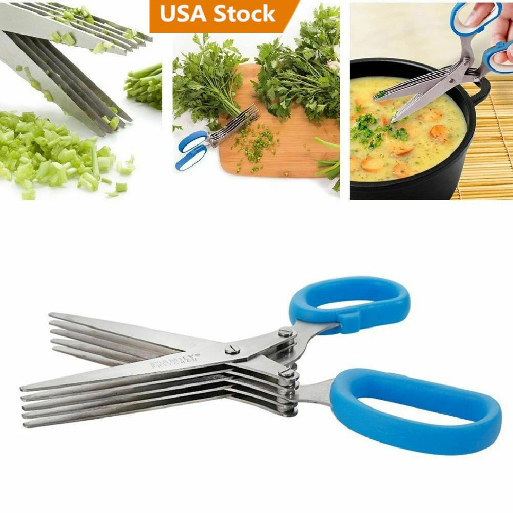 5 Blades Scissors Shear Spices Pasta Office Shredding Paper Slice For Kitchen Us