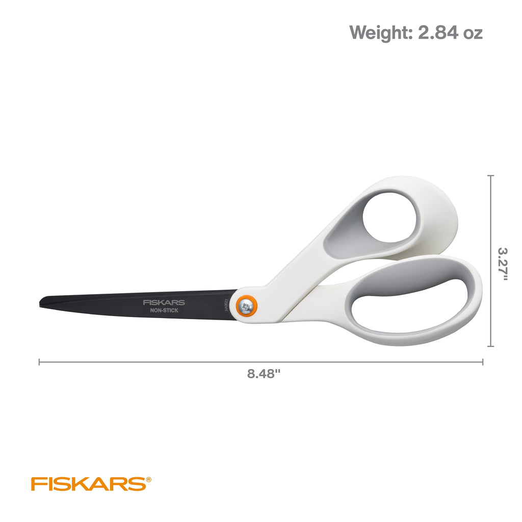 Fiskars 8" Non-Stick Titanium Scissors with Softgrip, Orange & Grey