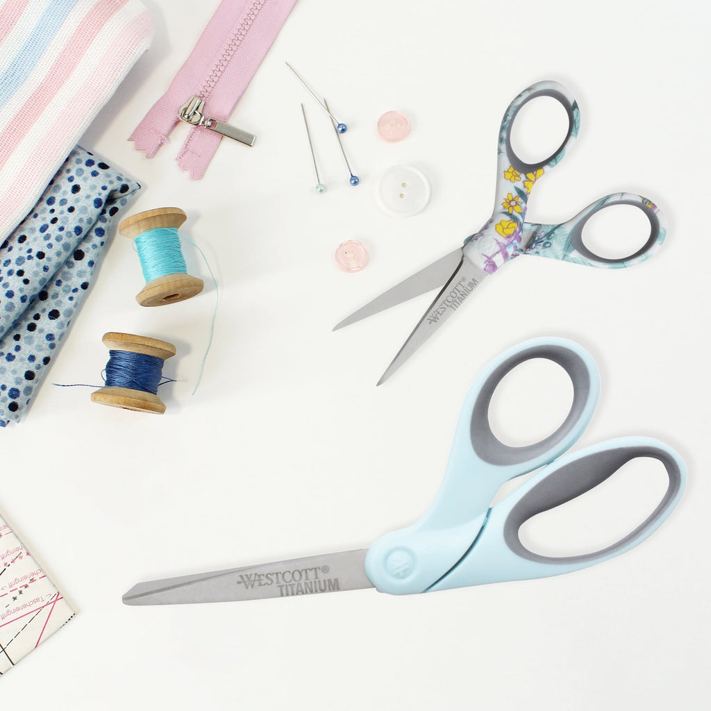 Westcott Sewing Scissor Set, Titanium, 8”, 5”, for Craft, Multicolor, Blue/Floral, 2-Pack