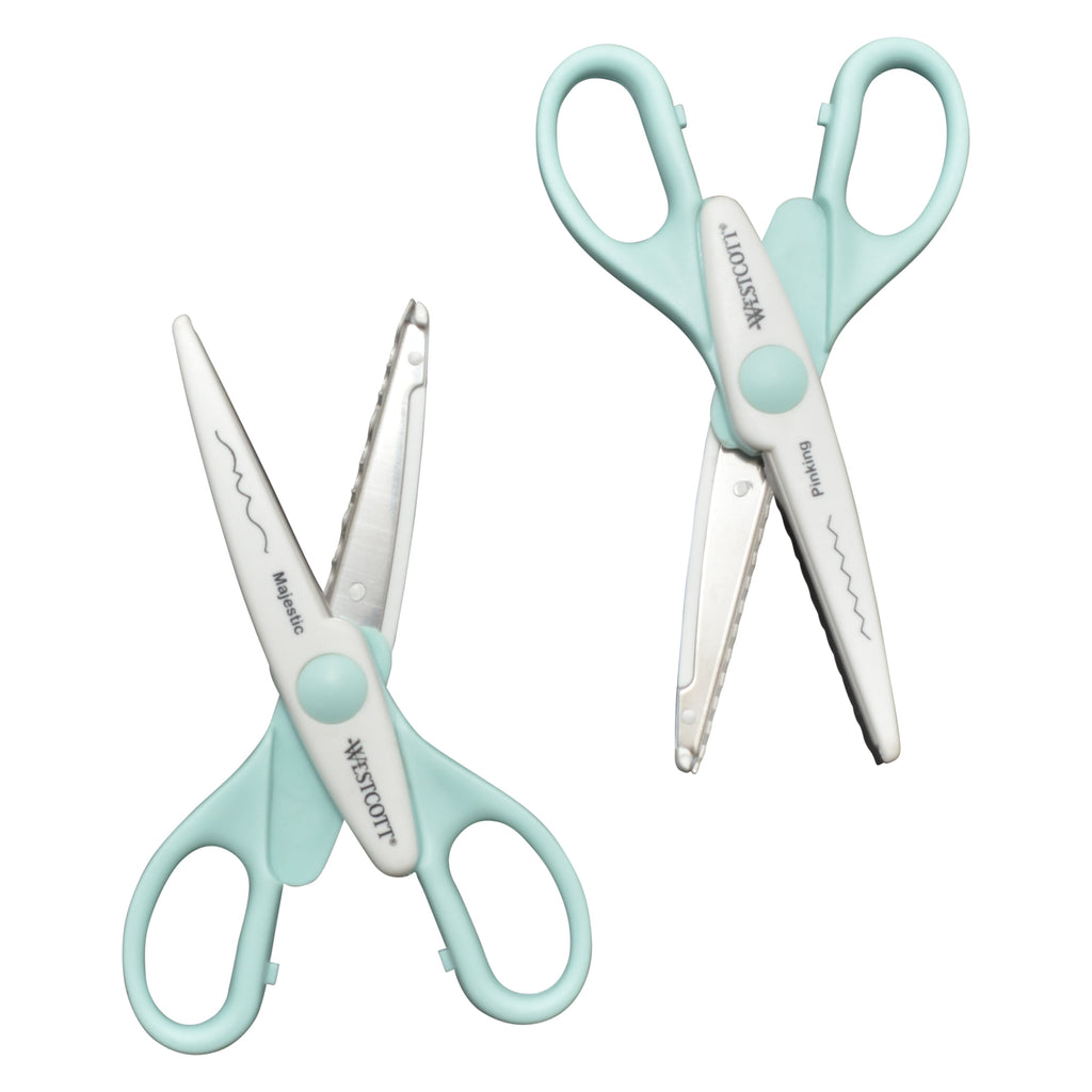 Westcott Crafting Scissors, Paper Edging, 6", Majestic/Pinking Patterns, for Craft, Blue/White, 2-Pack