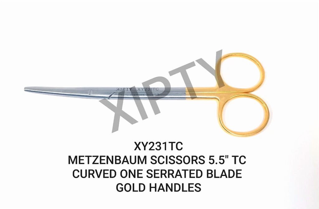 Fyna -Tc Metzenbaum Scissors 5.5'' Curved One Serrated Blade Gold Handles