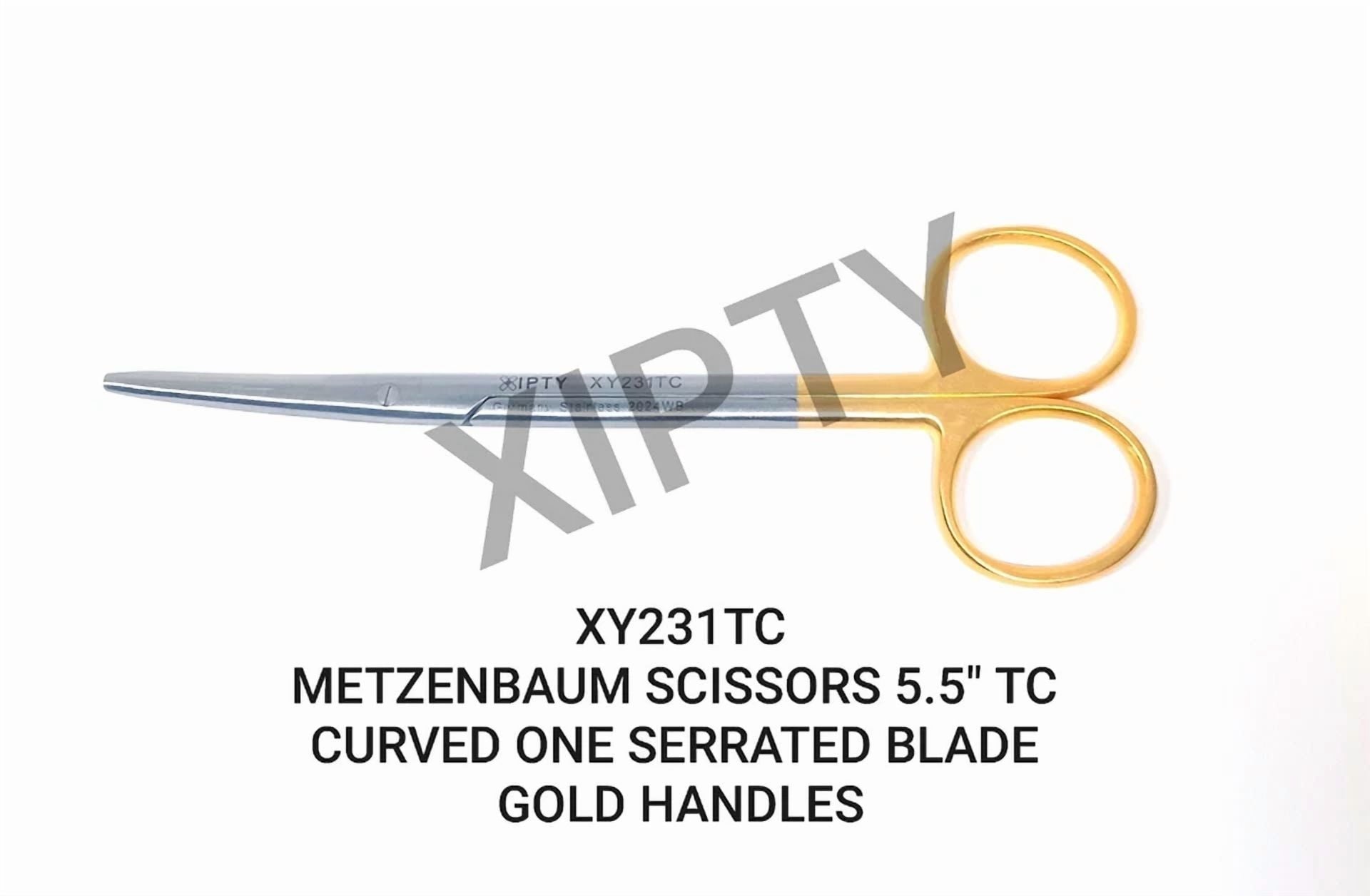 Fyna -Tc Metzenbaum Scissors 5.5'' Curved One Serrated Blade Gold Handles