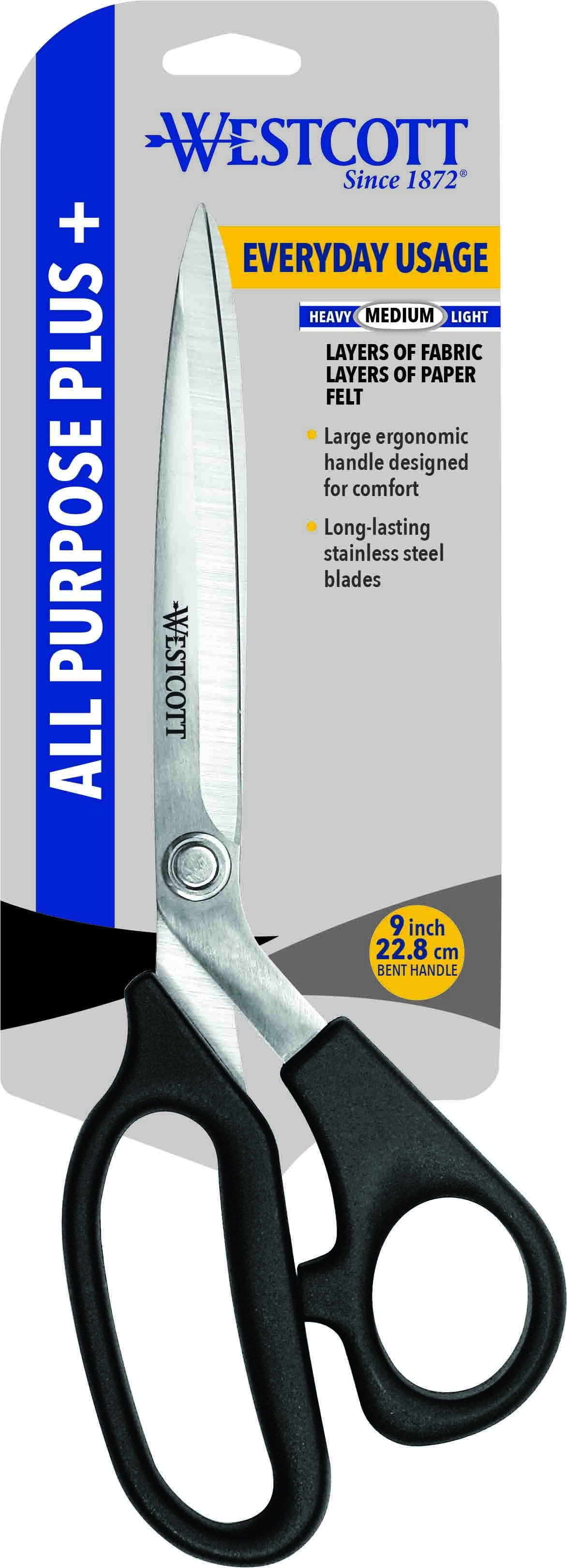 Westcott Multipurpose Scissors, All Purpose Plus, 9", Bent, Stainless Steel, for Office, Black, 1-Count
