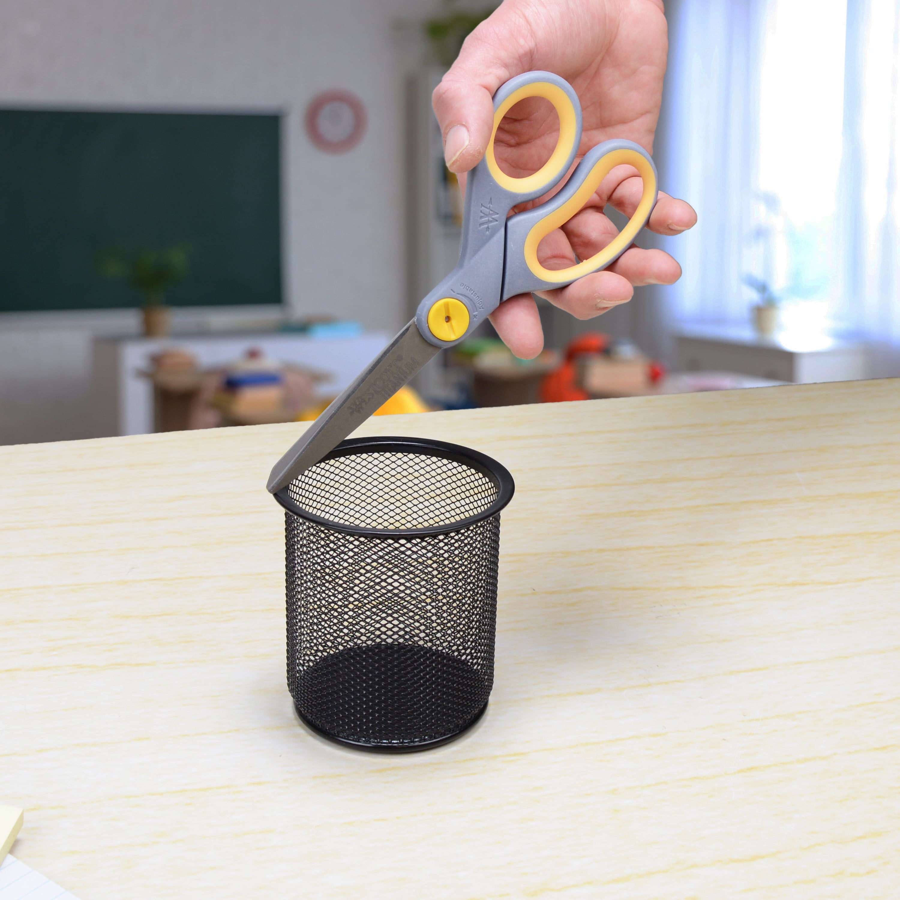 (2 pack) Westcott Titanium Bonded Adjustable Glide Scissors, 8", Grey & Yellow, for Office, 1-Count