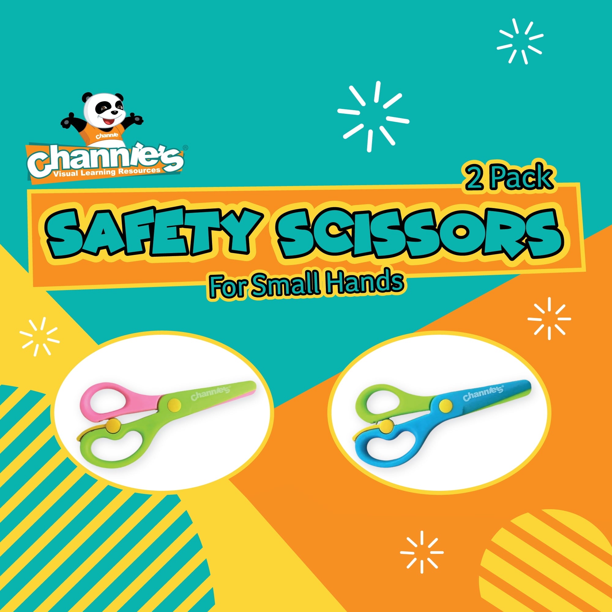Channie's Safety Scissors for Small Hands (Ages 3-5) - Kid-Safe Plastic Training Scissors for Preschoolers, Child Hand-Eye Coordination Development, Kids Scissors, Toddler Safety Scissors (2 pack)