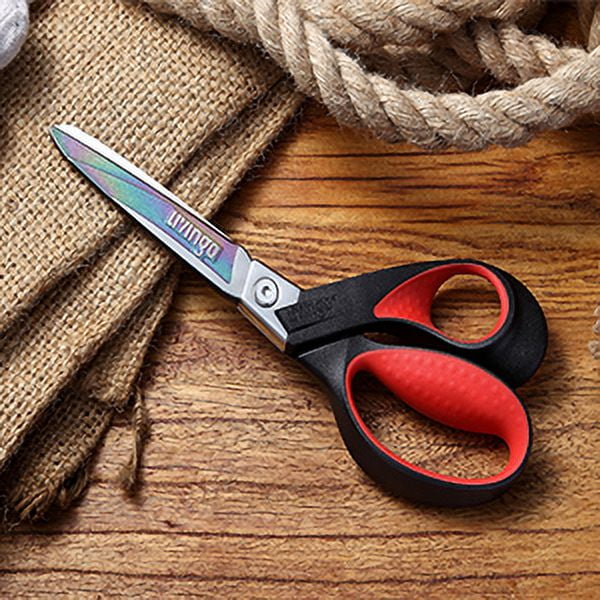 LIVINGO 9” Scissors All Purpose Heavy Duty Sharp Industrial Multipurpose Shears for Cutting Fabric Leather Felt, Titanium Coated Hot Forged Steel, Red Black