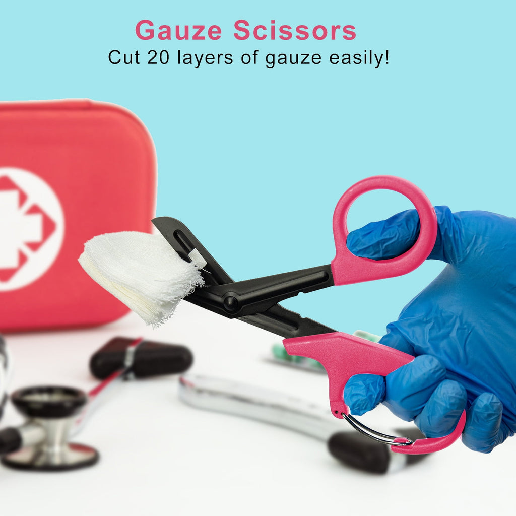 2 PACK Bandage Scissors, Fluoride-Coated Trauma Shears for Nurses,7.5" Non-Stick Stainless Steel Blades Nurses Scissors with Carabiner for Nurses, Doctors, and Nursing Students (Pink)