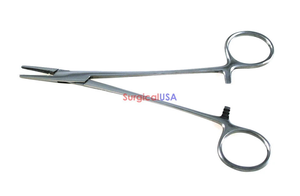 Crile Wood Needle Holder 6" Straight Serrated Jaws Ratchet Lock Ring Handles