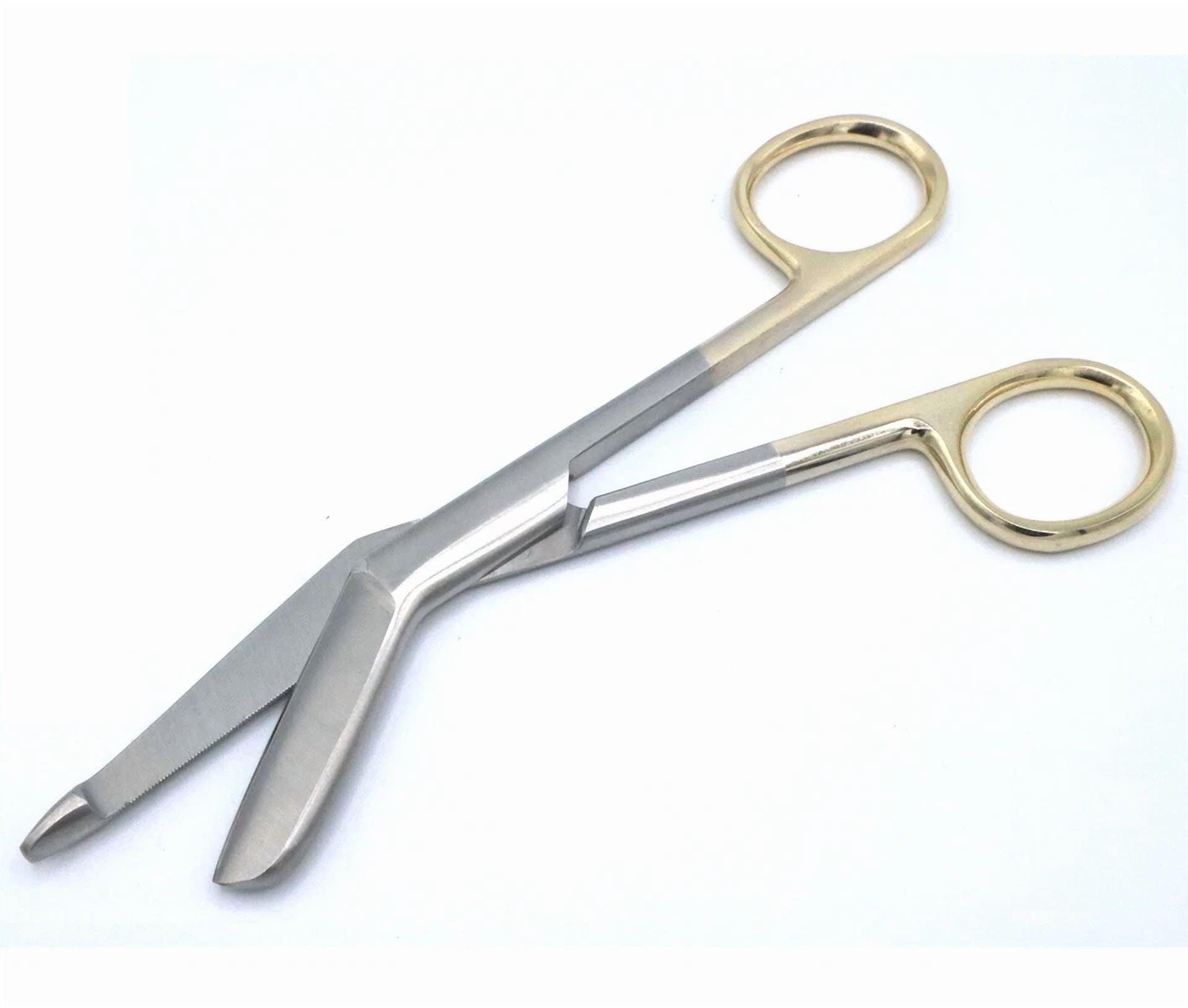 Fyna -2 Supercut Lister Bandage Scissors 5.5" + 4.5'', One Serrated Blade, Gold Handle