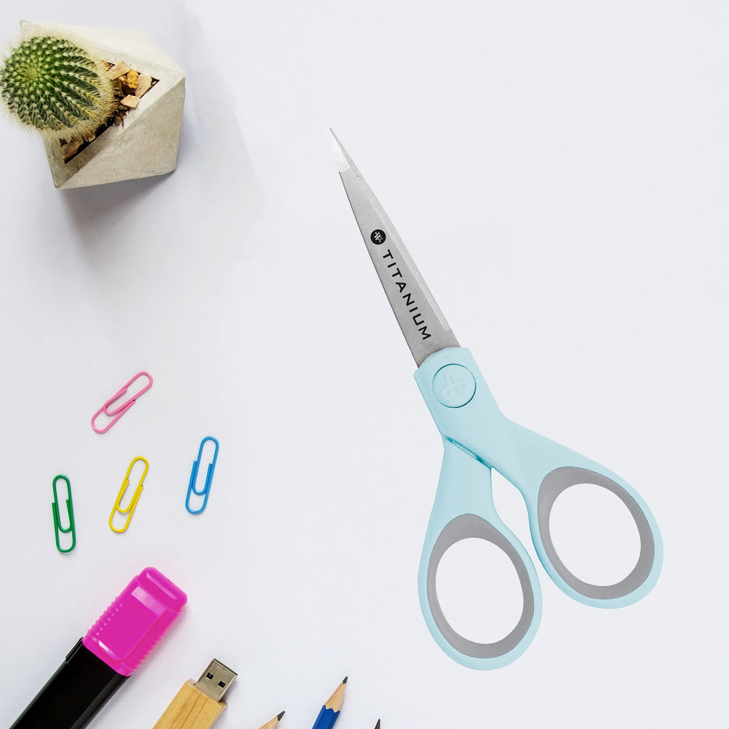 Westcott Crafting Scissors, Titanium Bonded, 5" Micro-Tip, Light Blue, 1 Count