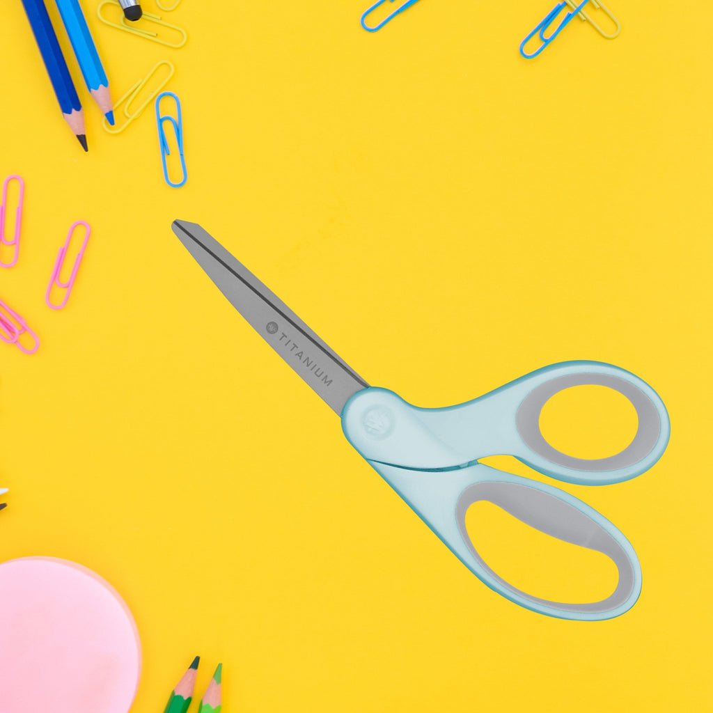 Westcott Titanium Bonded Sewing Scissors, 8", Bent, Blue, 1-Count