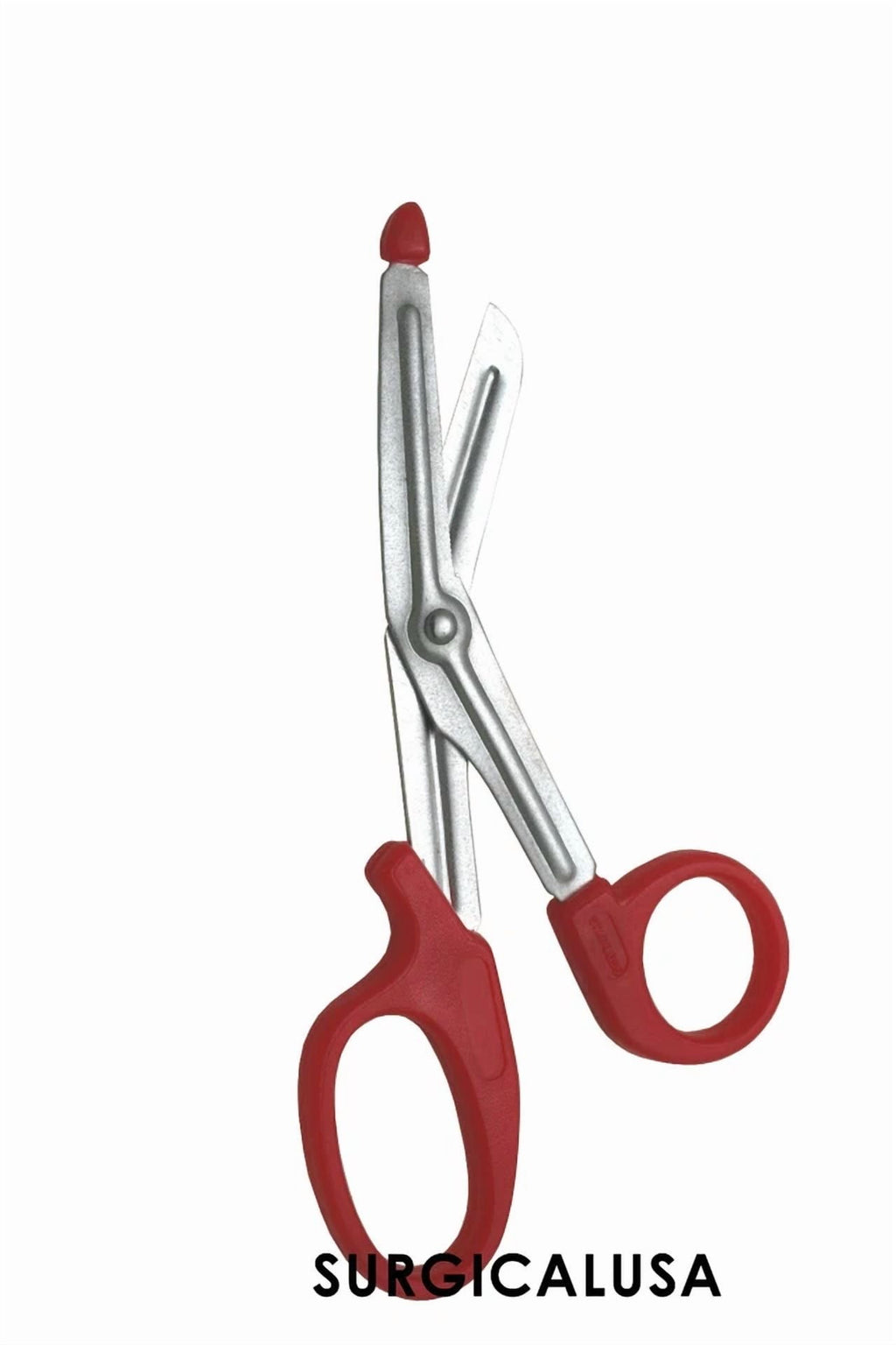 Fyna -8 Pcs Bandage And Utility Scissors 5.5" Red Plastic Finger Rings Serrated Blade