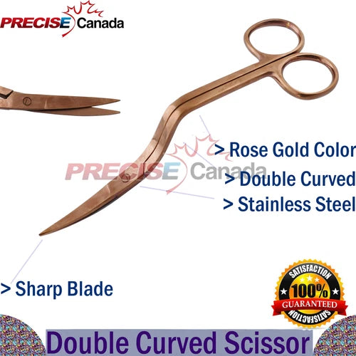 6" Bent Handle Double-Curved Machine Embroidery Scissors (Rose Gold) Ds-1371