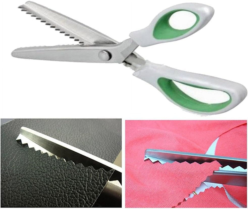 ZHUYING 2 pack Green Pinking Shears Comfort Grips Crafts Zig Zag Cut Sewing Scissors,Professional Handheld Dressmaking