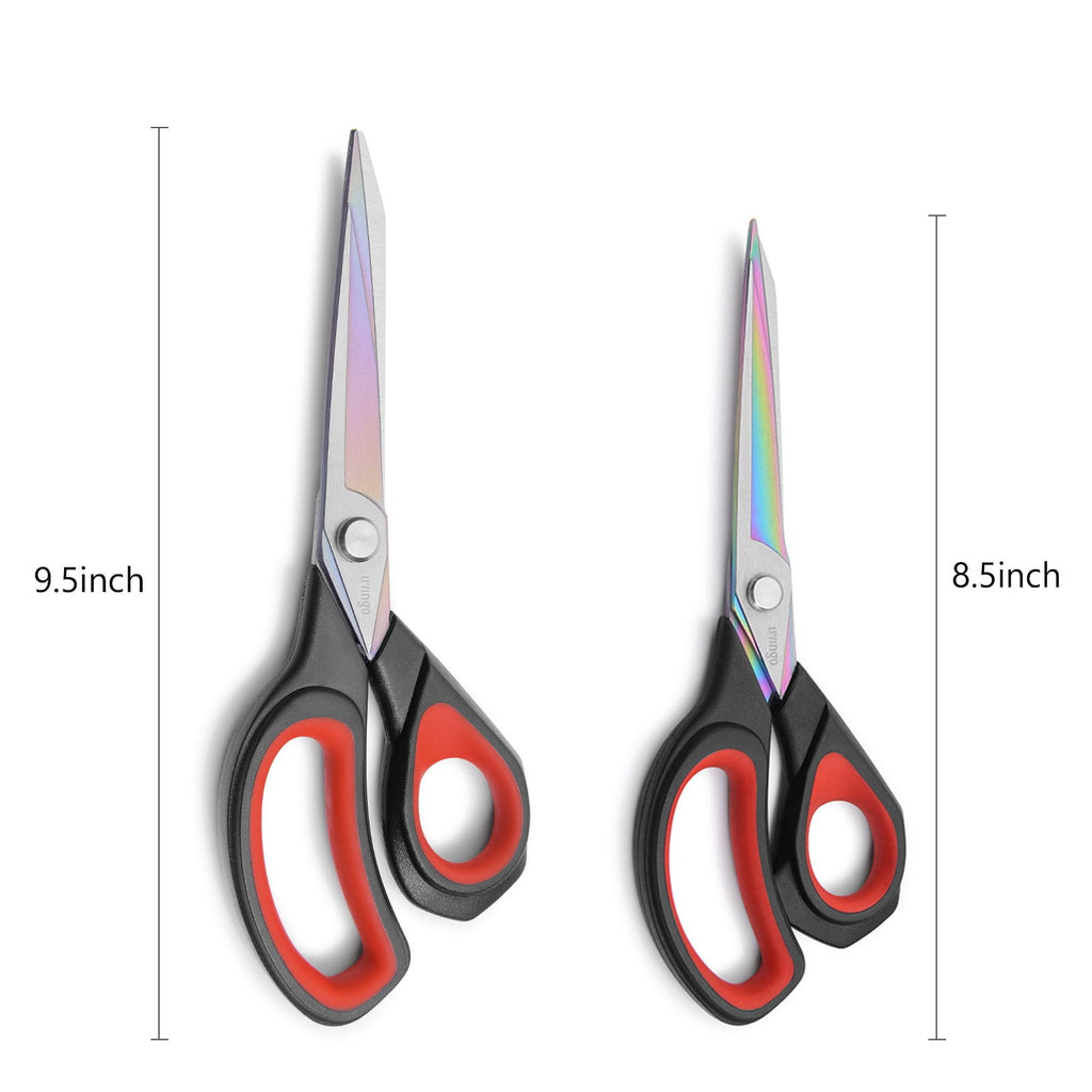 LIVINGO Fabric Scissors, 2 Pack Professional Titanium Sharp Heavy Duty Shears 9.5" / 8.5" Red