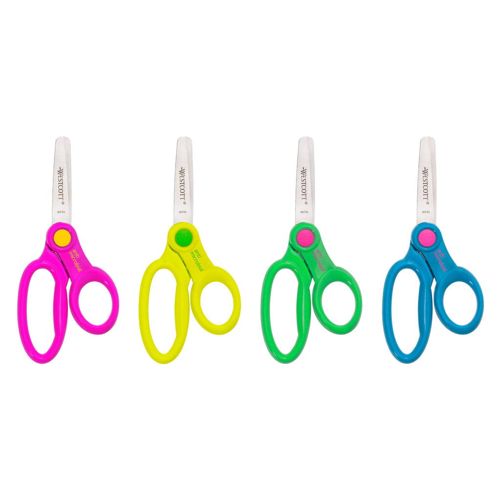 Westcott 5" Kids Scissors with Caddy, Blunt, Elementary, Multicolor, 24-Pack