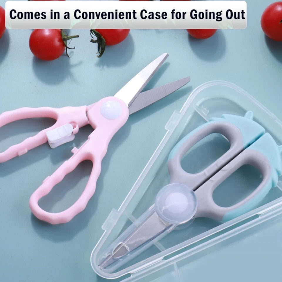 2Pcs Portable Baby Food Scissors Kicthen Shears With Safety Lock Storage Case