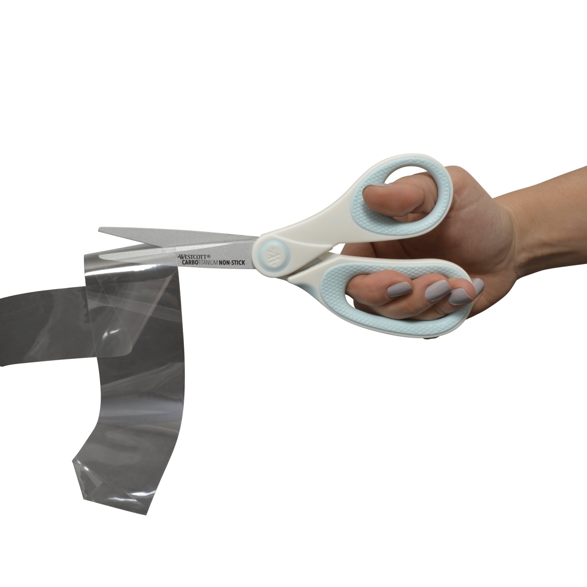 Westcott Crafting Scissors, Carbo Titanium Non-Stick, 8", 7", 5", High School, White/Blue, 3-Pack