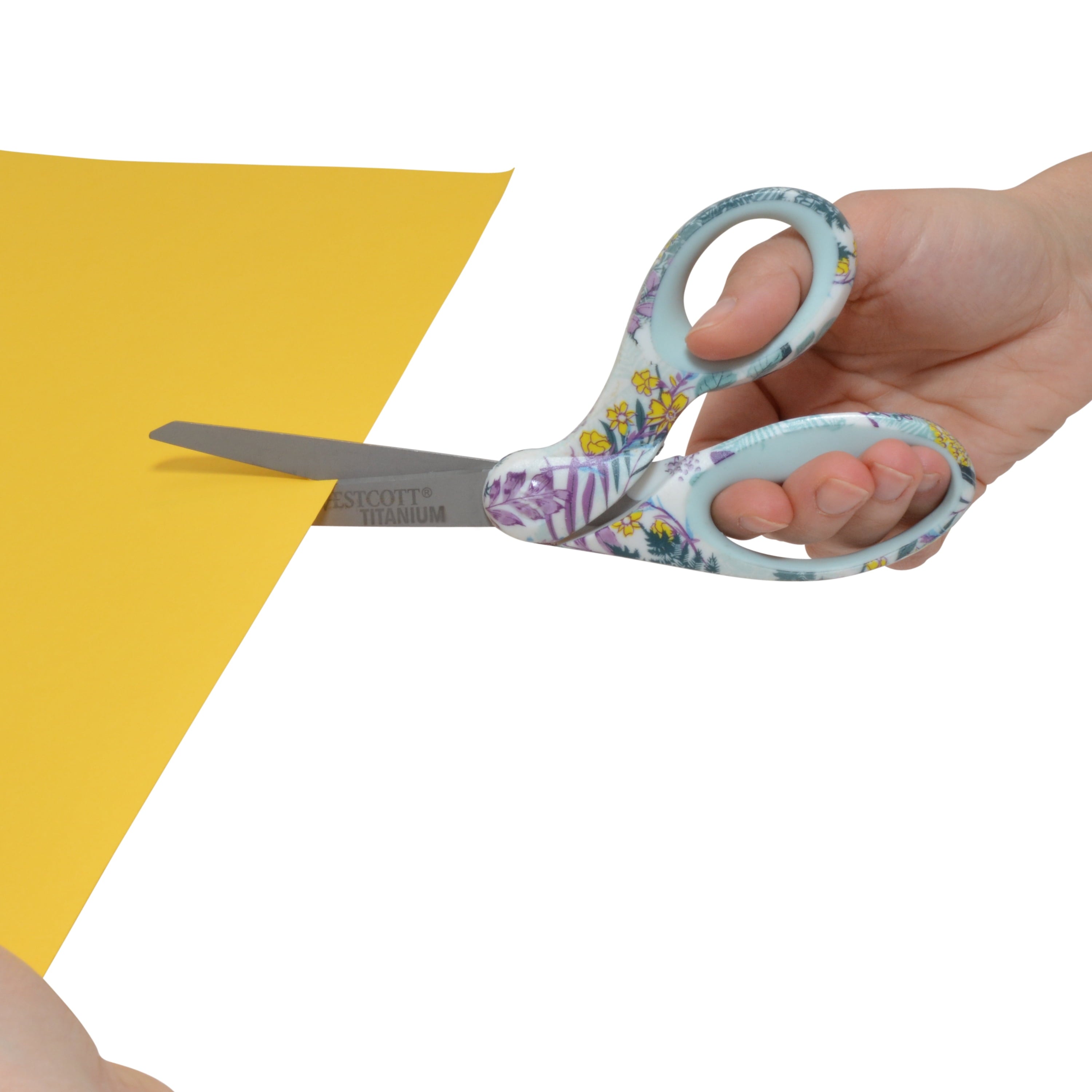Westcott Sewing Scissors, 8", Fashion, Titanium, Bent, Floral, Multicolor,1-Count