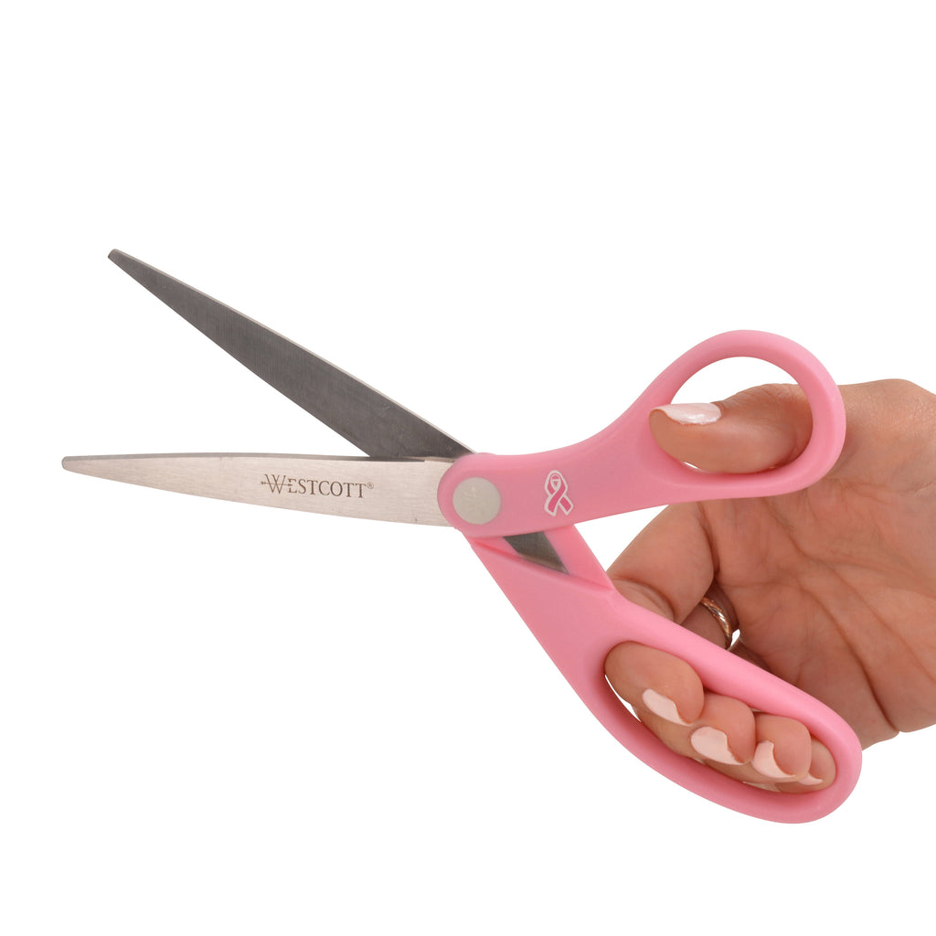 Westcott 8" All-Purpose Scissors, Breast Cancer Awareness, High School, Pink, 1-Count