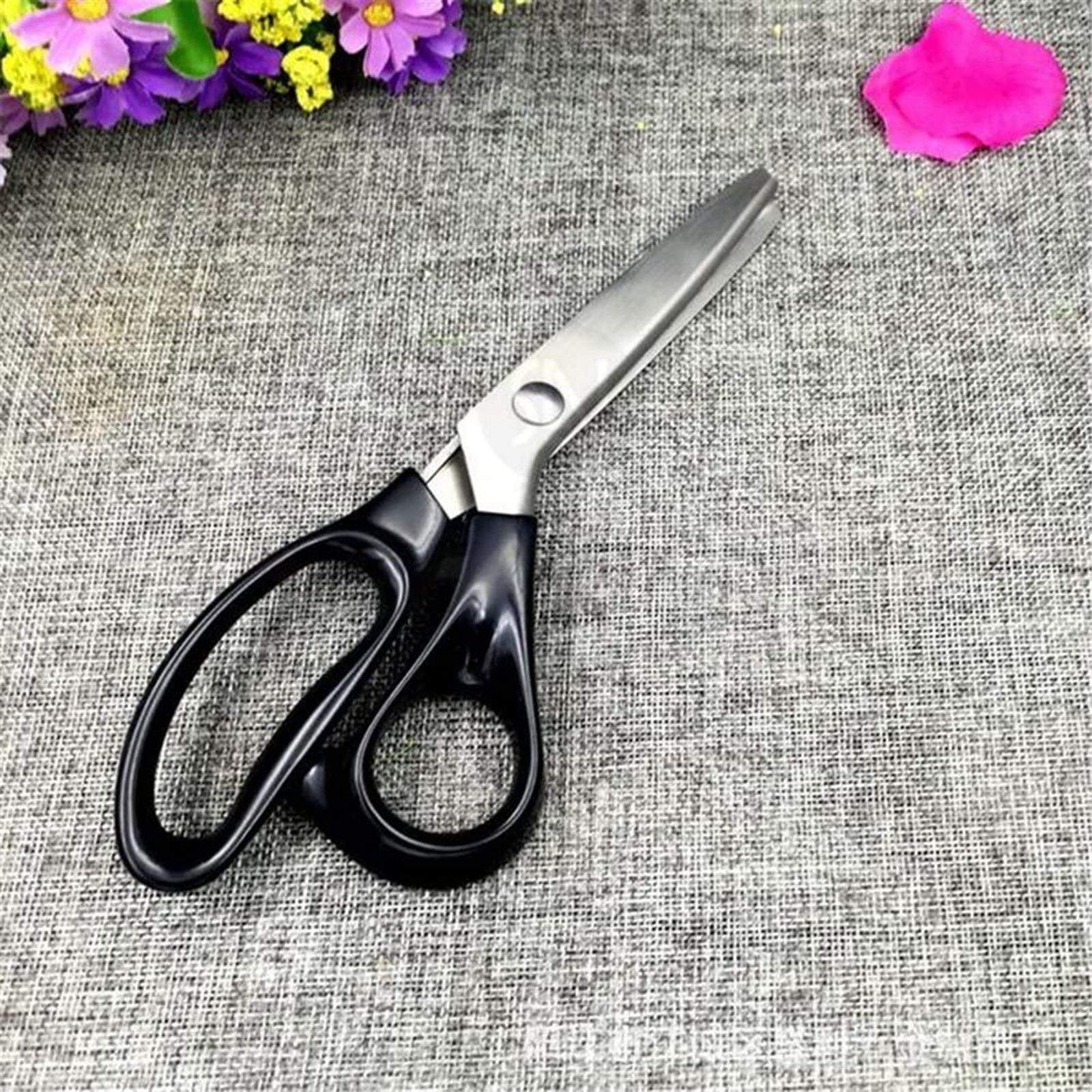Zynic Stainless Steel Pinking Shears Comfort Grip Handled Professional Fabric Crafts Dressmaking Zig Zag Cut Scissors Sewing Scissors (Serrated,Black)