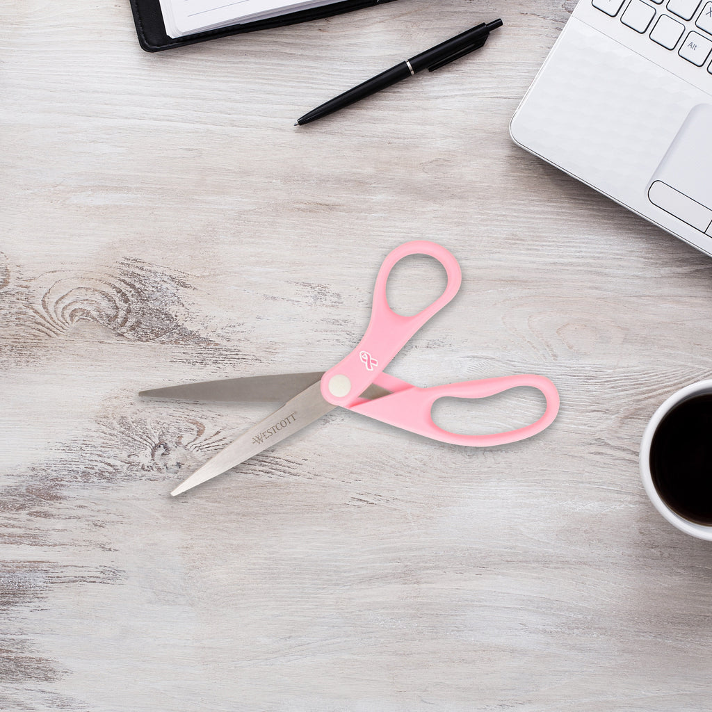 Westcott 8" All-Purpose Scissors, Breast Cancer Awareness, High School, Pink, 1-Count