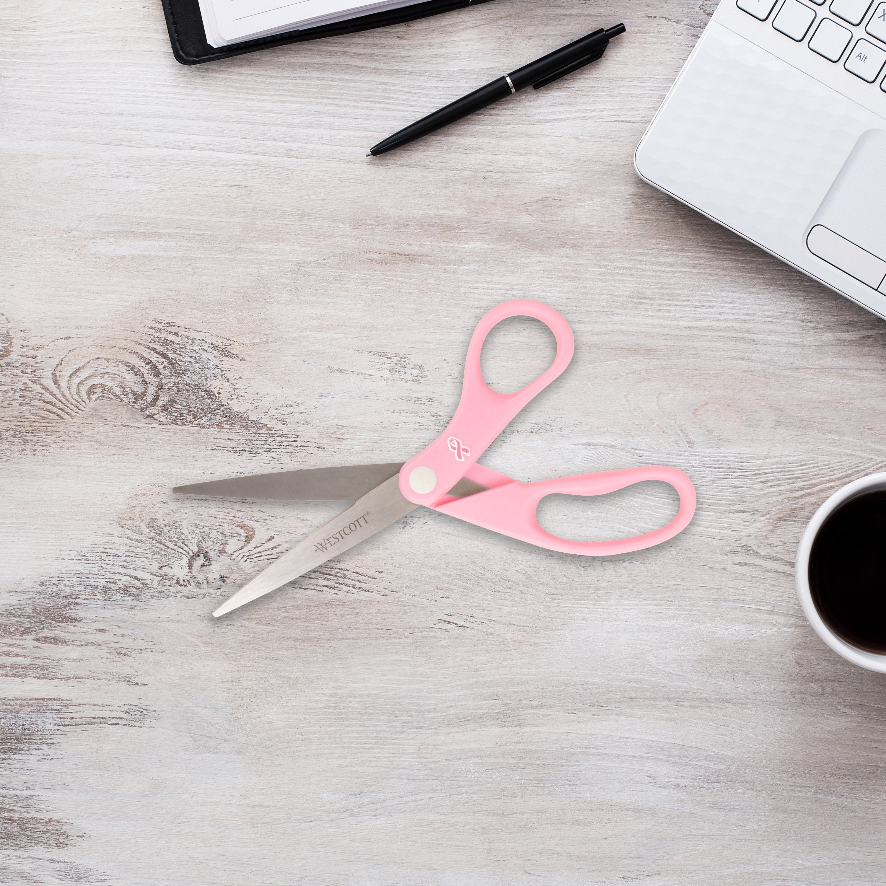 Westcott 8" All-Purpose Scissors, Breast Cancer Awareness, High School, Pink, 1-Count
