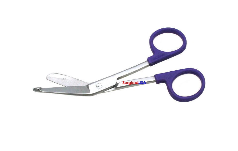 Bandage Scissors 5.5" Purple Color Plastic Ring Handles Angled Blades Pack Of 6