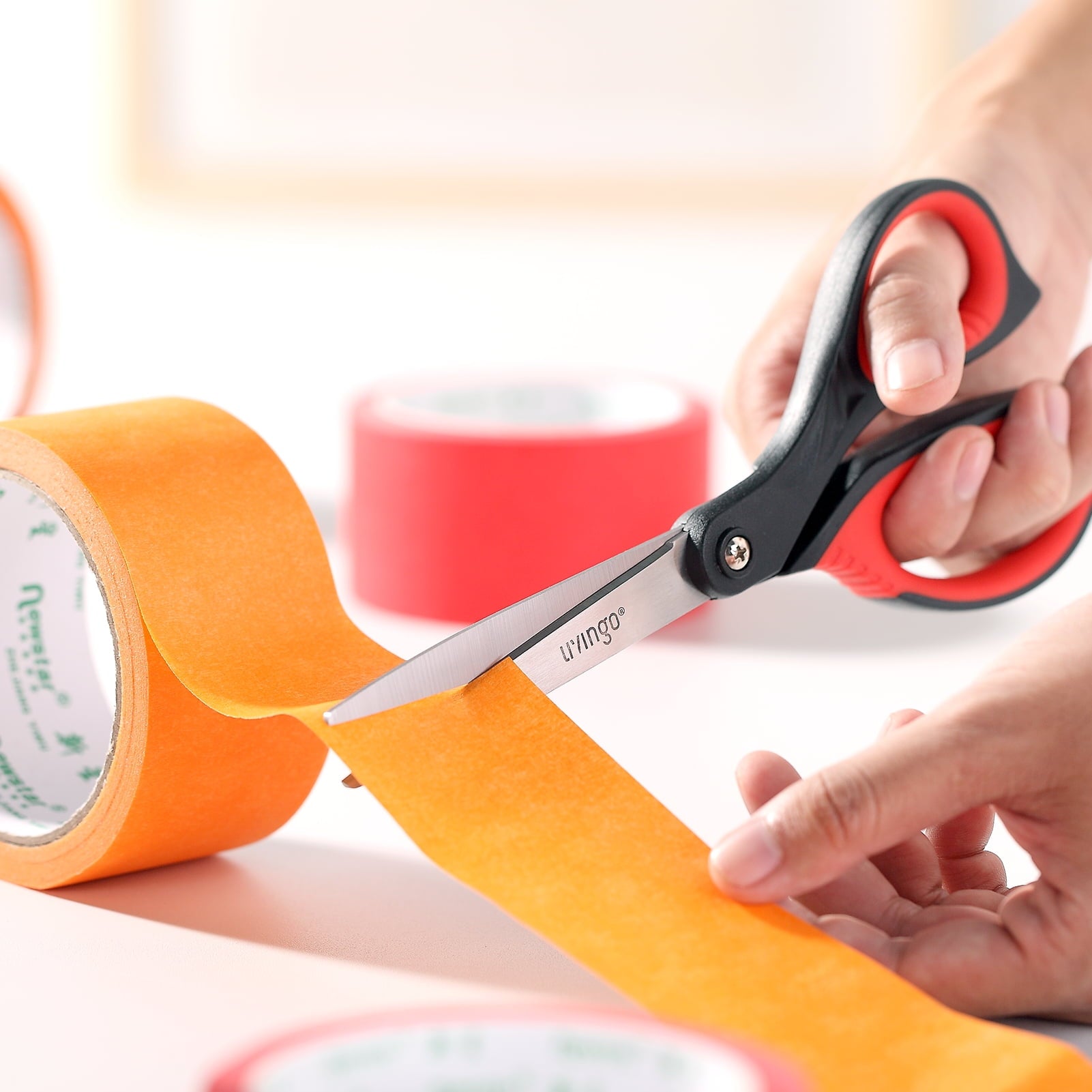 LIVINGO Scissors All Purpose, 8.5” 3 Pack Sharp Shears for Office Home Cutting Red Gray Blue