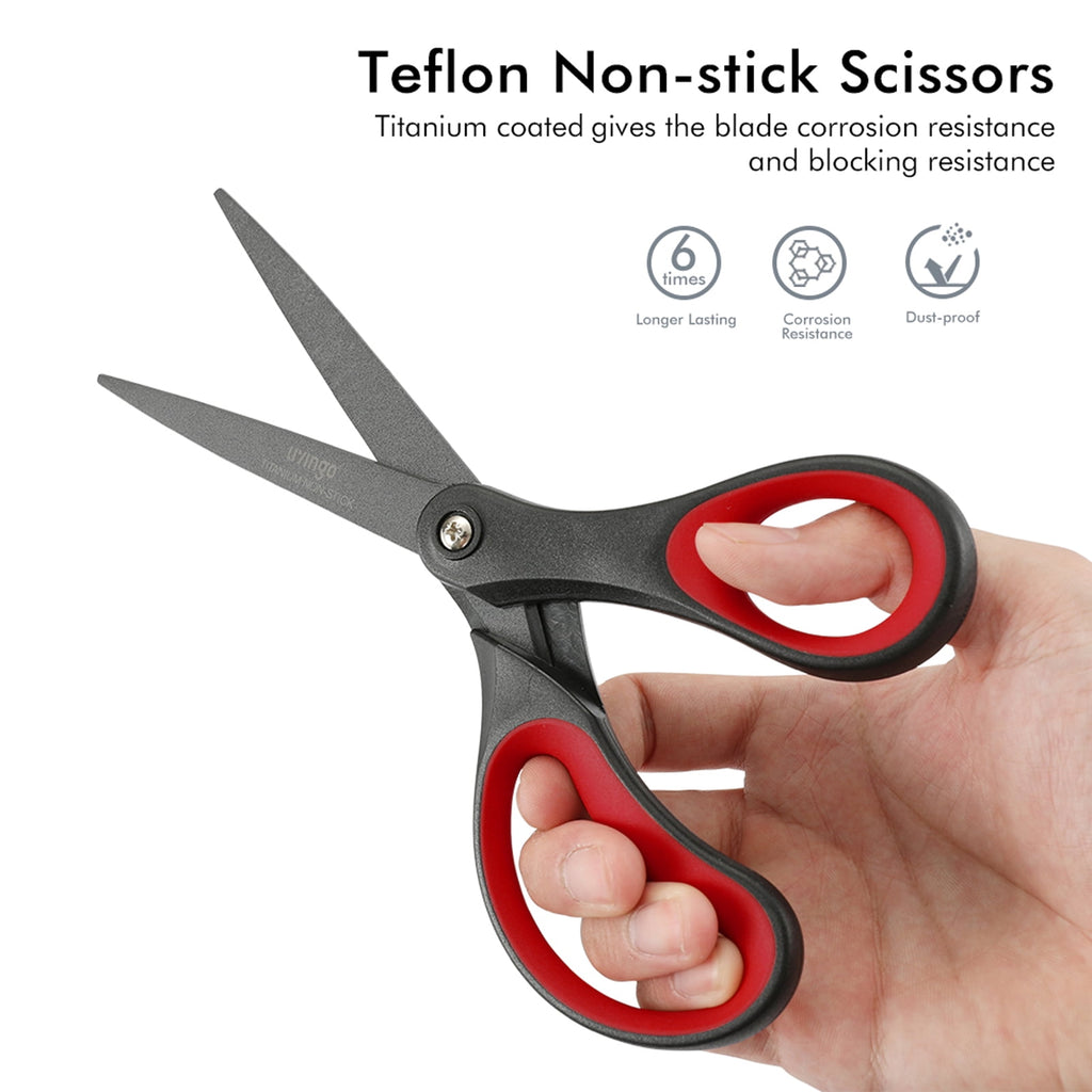 LIVINGO 8" Titanium Non-Stick Scissors, All Purpose for Office, 2 Pack Red Black