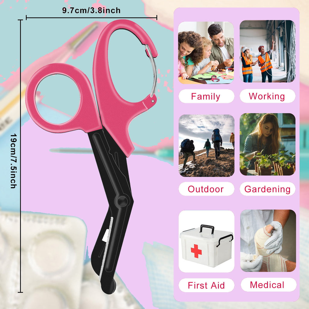 2 PACK Bandage Scissors, Fluoride-Coated Trauma Shears for Nurses,7.5" Non-Stick Stainless Steel Blades Nurses Scissors with Carabiner for Nurses, Doctors, and Nursing Students (Pink)