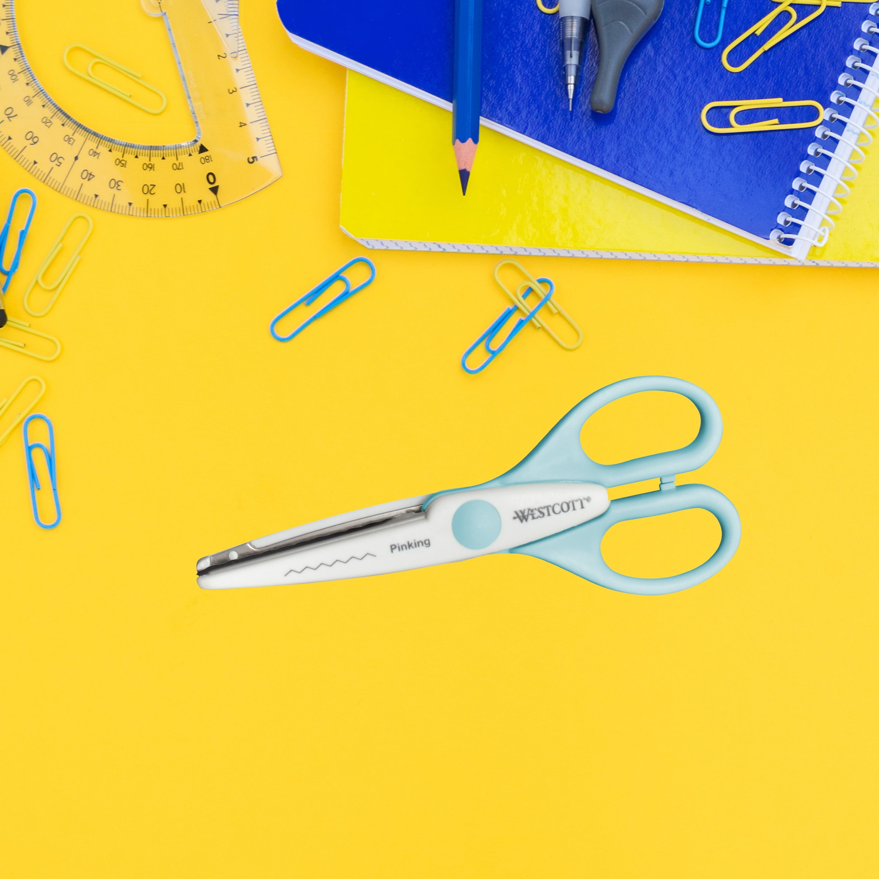 Westcott Crafting Scissors, Paper Edging, 6", Majestic/Pinking Patterns, for Craft, Blue/White, 2-Pack