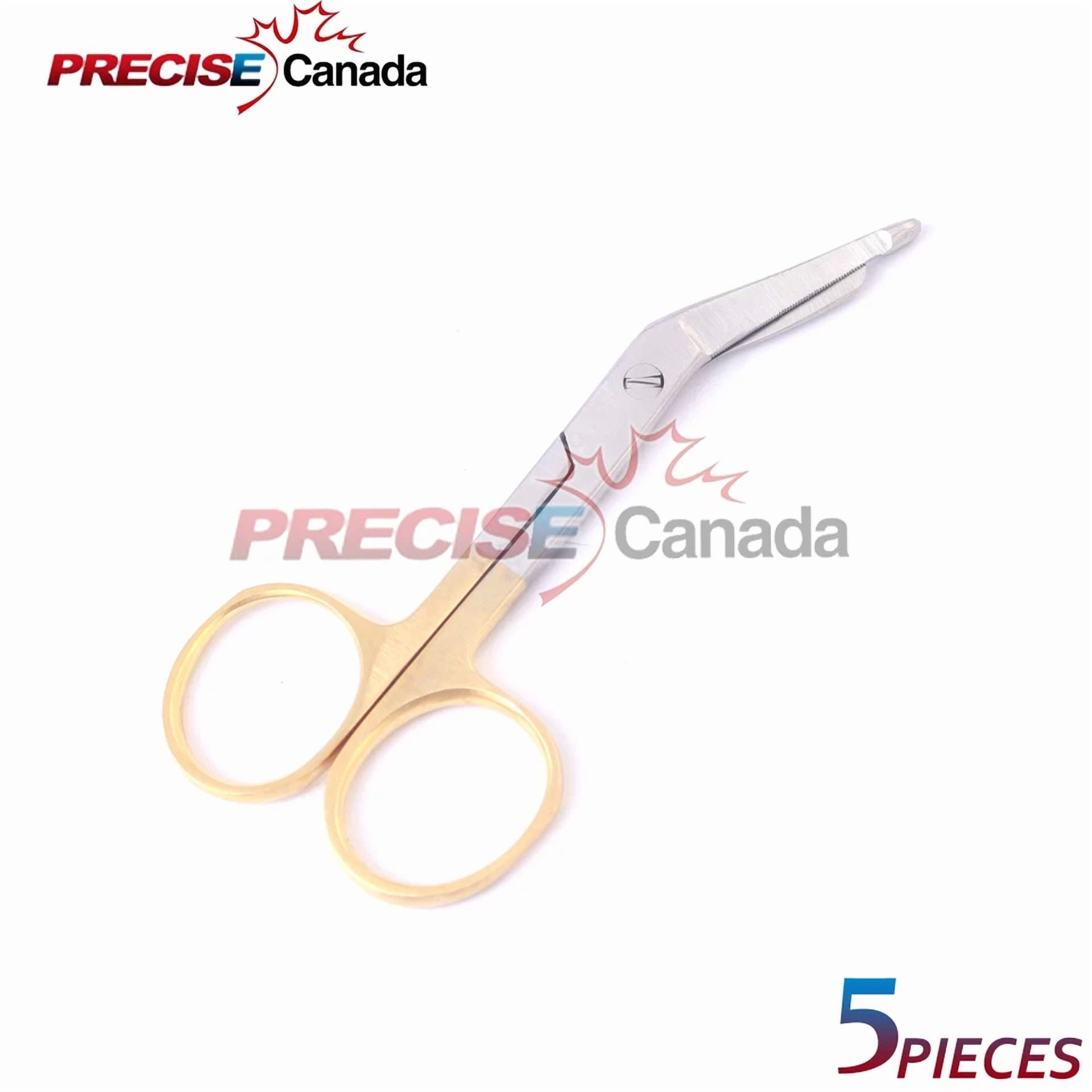 Fyna -5 Pcs Supercut Lister Bandage Scissors 3.5" With One Serrated Blade Gold Handle