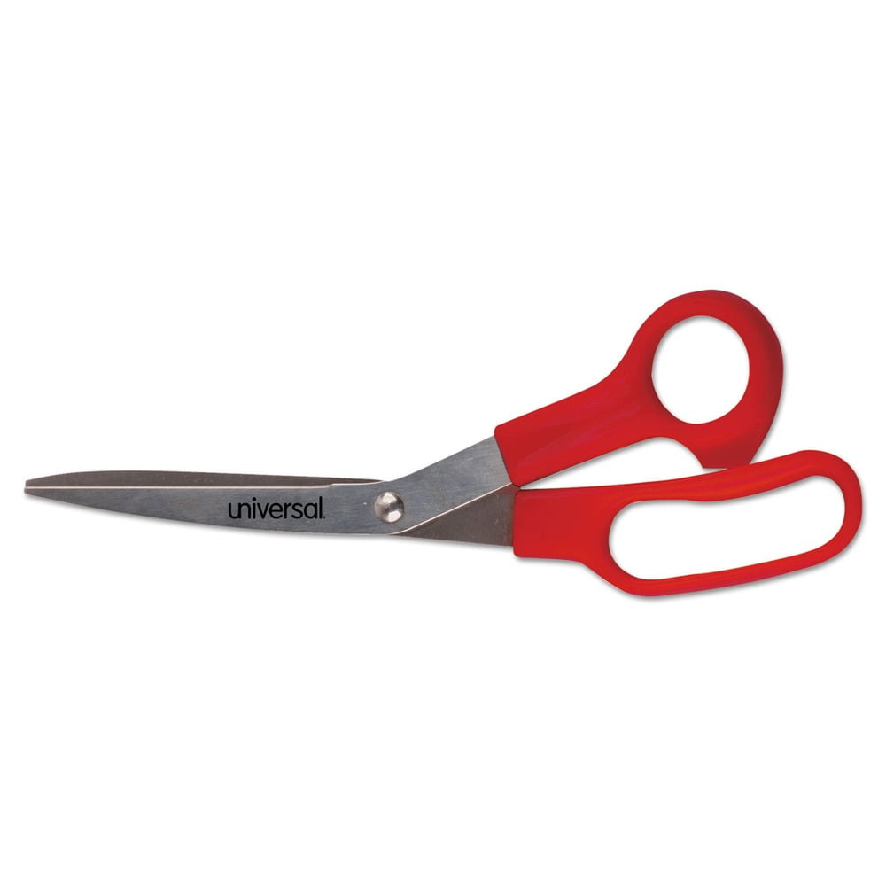 Universal UNV92019 7.75 in. Long 3 in. Cut Length General Purpose Stainless Steel Scissors - Red Offset Handles (3/Pack)