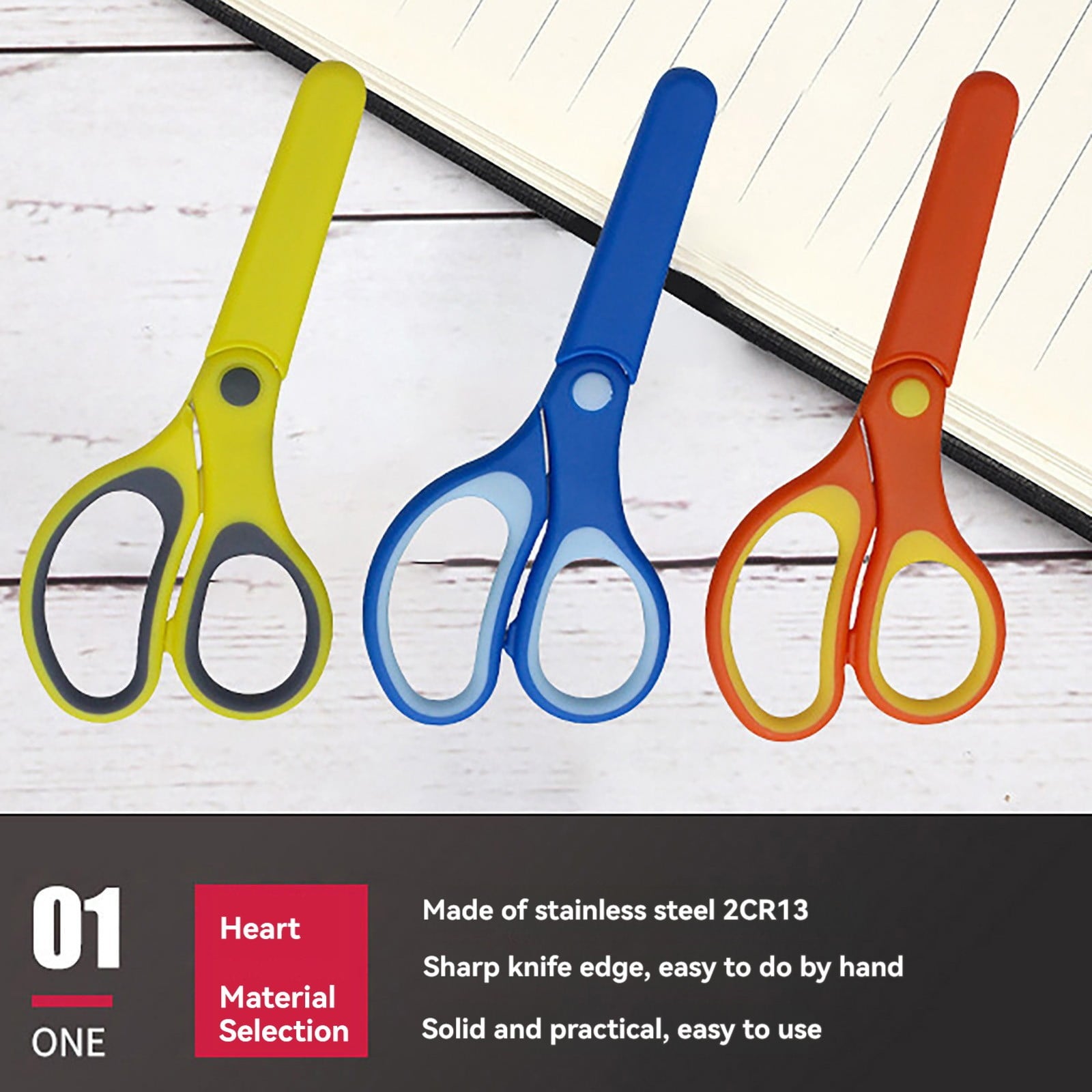 GiLiling 5.7” Stainless Stell Scissors, Safety, Blunt Tip, Comfortable, for Left and Right Handed Use, for Office Home Crafts, Assorted Colors