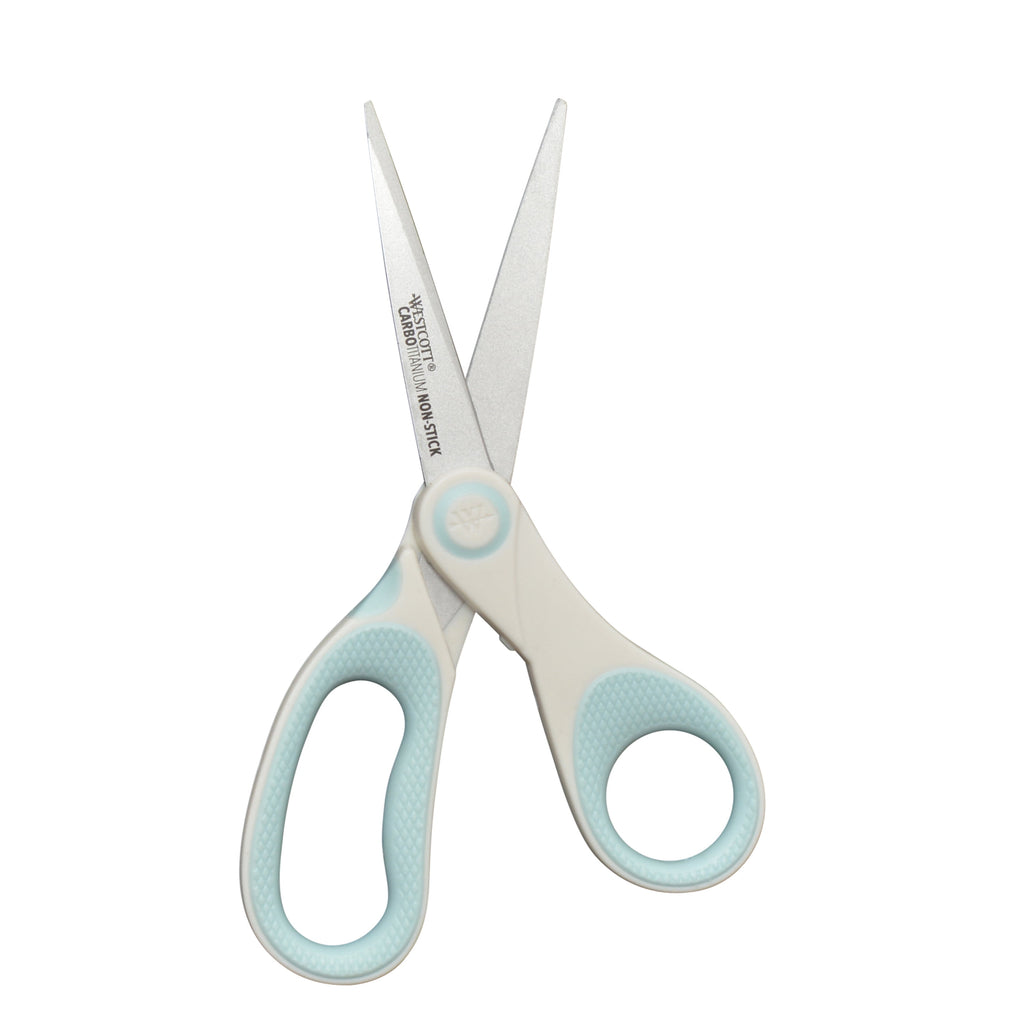 Westcott Crafting Scissors, Carbo Titanium Non-Stick, 8", 7", 5", High School, White/Blue, 3-Pack
