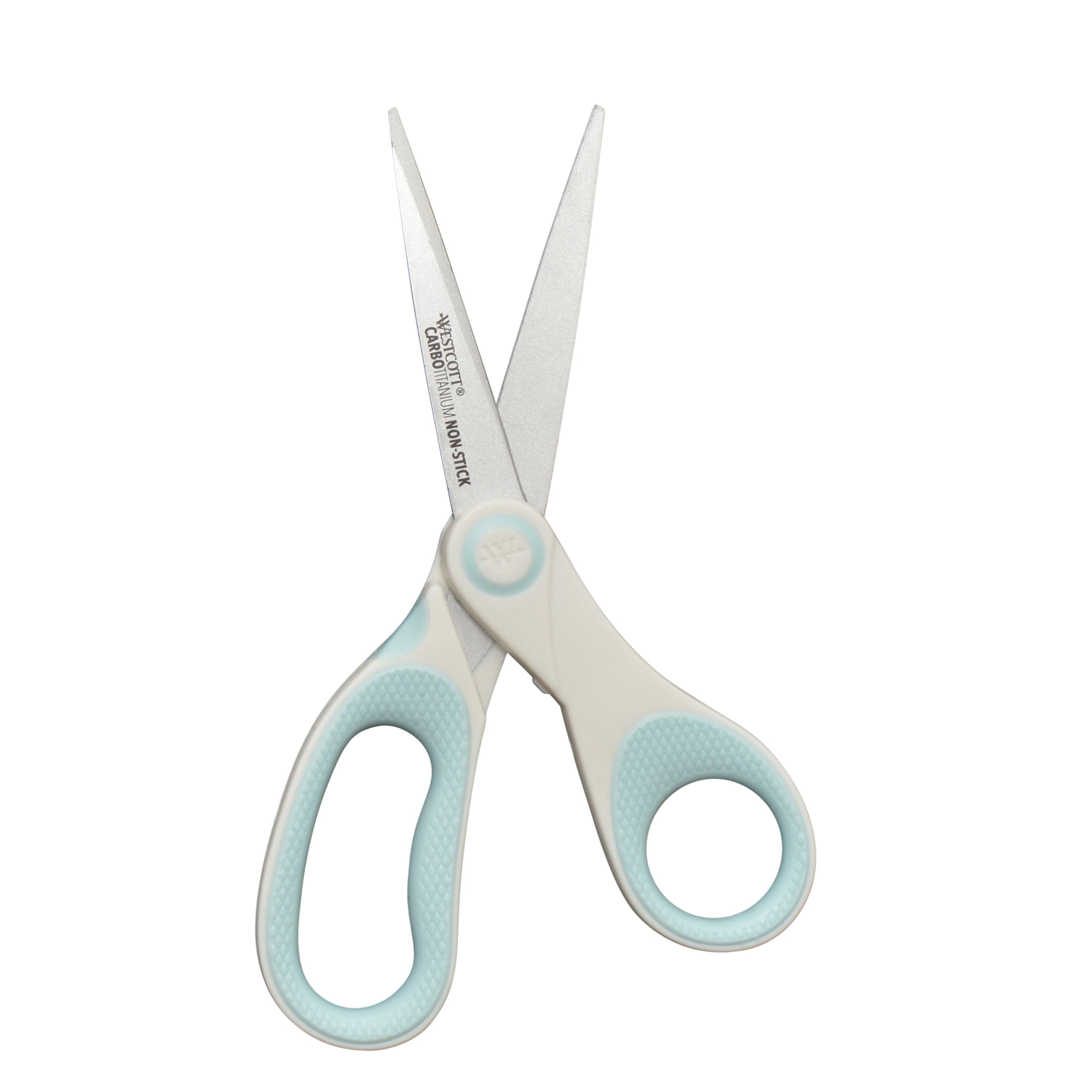 Westcott Crafting Scissors, Carbo Titanium Non-Stick, 8", 7", 5", High School, White/Blue, 3-Pack