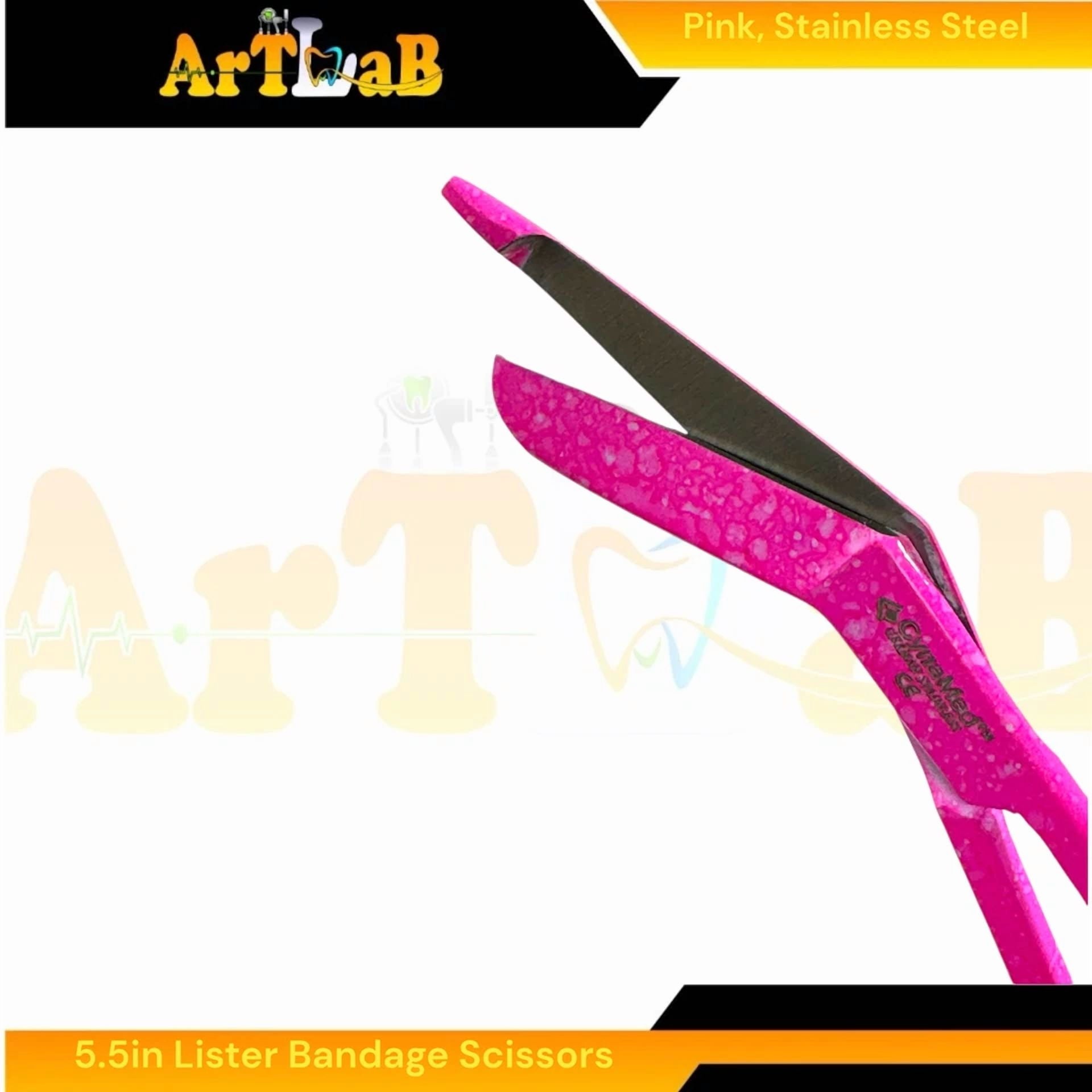 Fyna -Set Of 2 Lister Bandage Scissors 5.5In Pink Pattern, Angled Blades, German Steel
