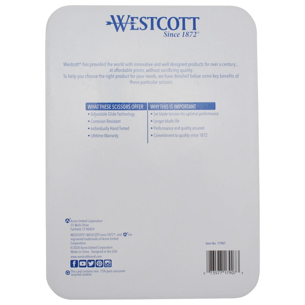 Westcott 8" Straight Stainless Steel Glide Scissors, Durable Stainless Steel, 3-Pack